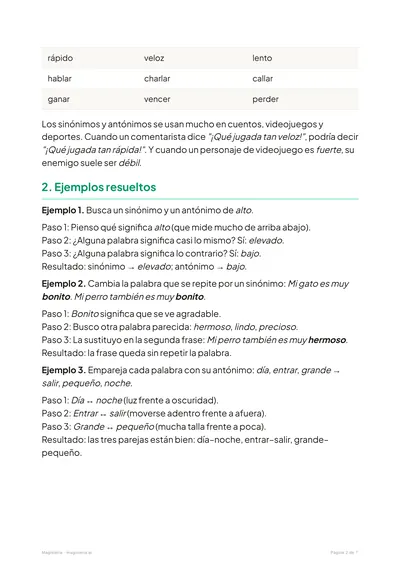 Página 2 de la ficha de Sinónimos y antónimos para 3º de Primaria