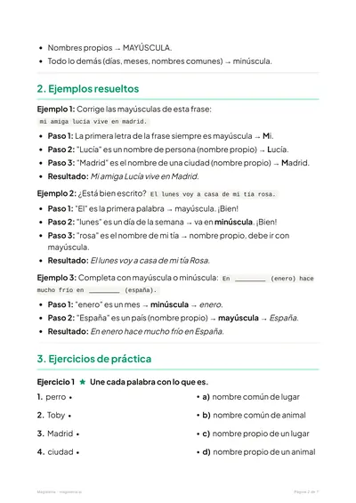 Página 2 de la ficha de Uso de las mayúsculas para 3º de Primaria