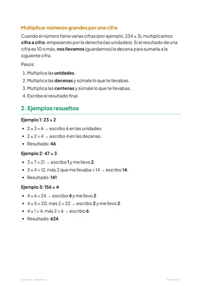 Página 2 de la ficha de Multiplicación por una cifra para 3º de Primaria