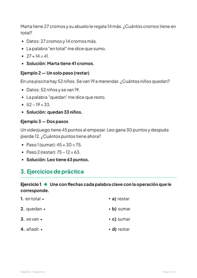 Página 2 de la ficha de Problemas de sumas y restas para 3º de Primaria