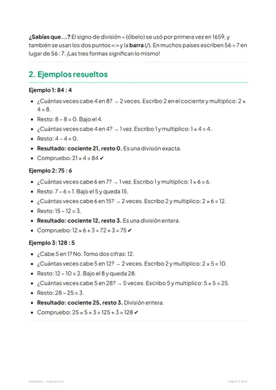 Página 2 de la ficha de División por una cifra para 4º de Primaria