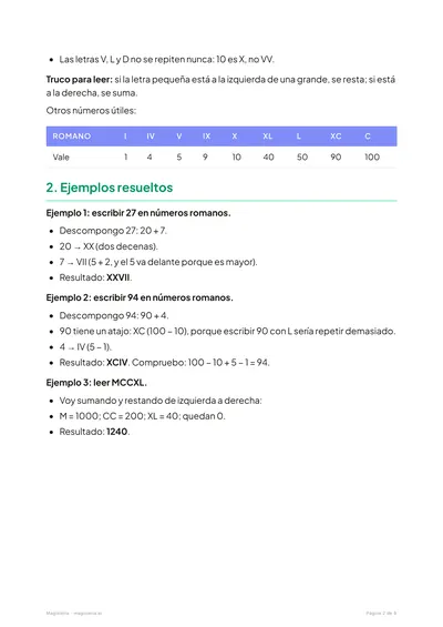 Página 2 de la ficha de Números romanos para 4º de Primaria