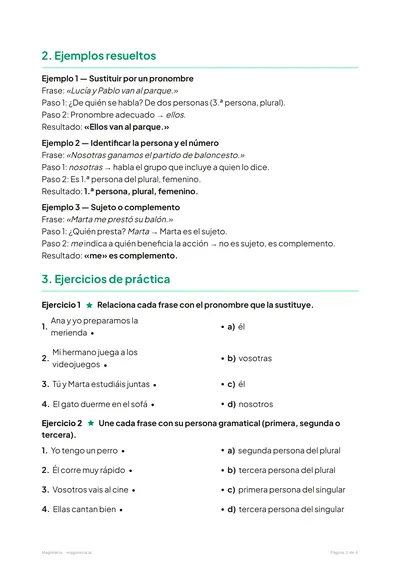 Página 2 de la ficha de Pronombres personales para 5º de Primaria