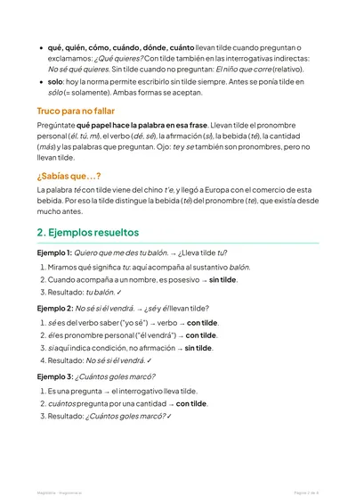 Página 2 de la ficha de Tilde diacrítica para 5º de Primaria