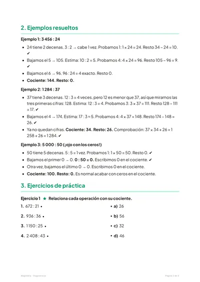 Página 2 de la ficha de División por dos cifras para 5º de Primaria