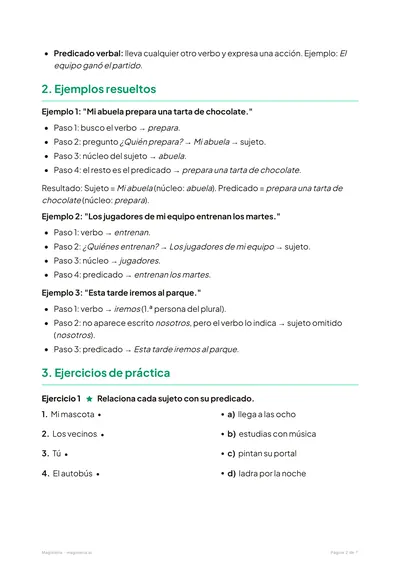 Página 2 de la ficha de Sujeto y predicado para 6º de Primaria