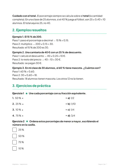 Página 2 de la ficha de Porcentajes para 6º de Primaria